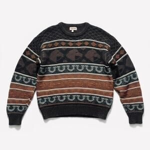 Vintage 80s Grandpa Patterned Wool Sweater with Horsehead Silhouette